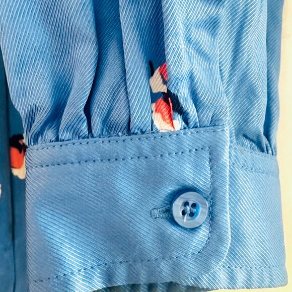 See By Chloe Floral Satin Twill Tie Shirt Dress Blue Parisian US Sz 8 - Picture 12 of 13